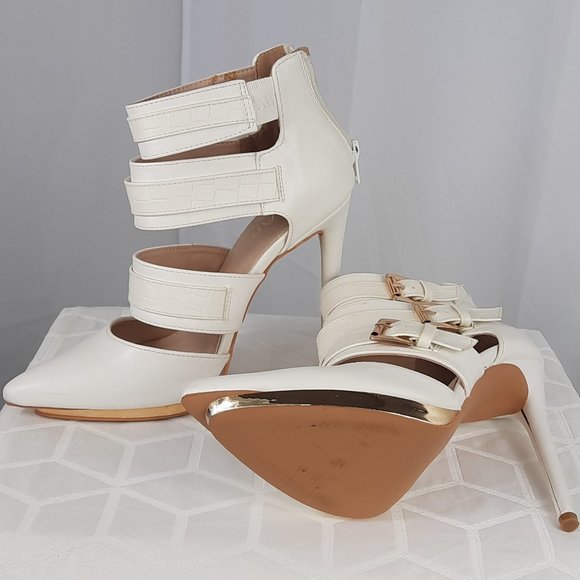 LILIANA, 7.5, white, 3-buckle ankle stilettos - Picture 2 of 6